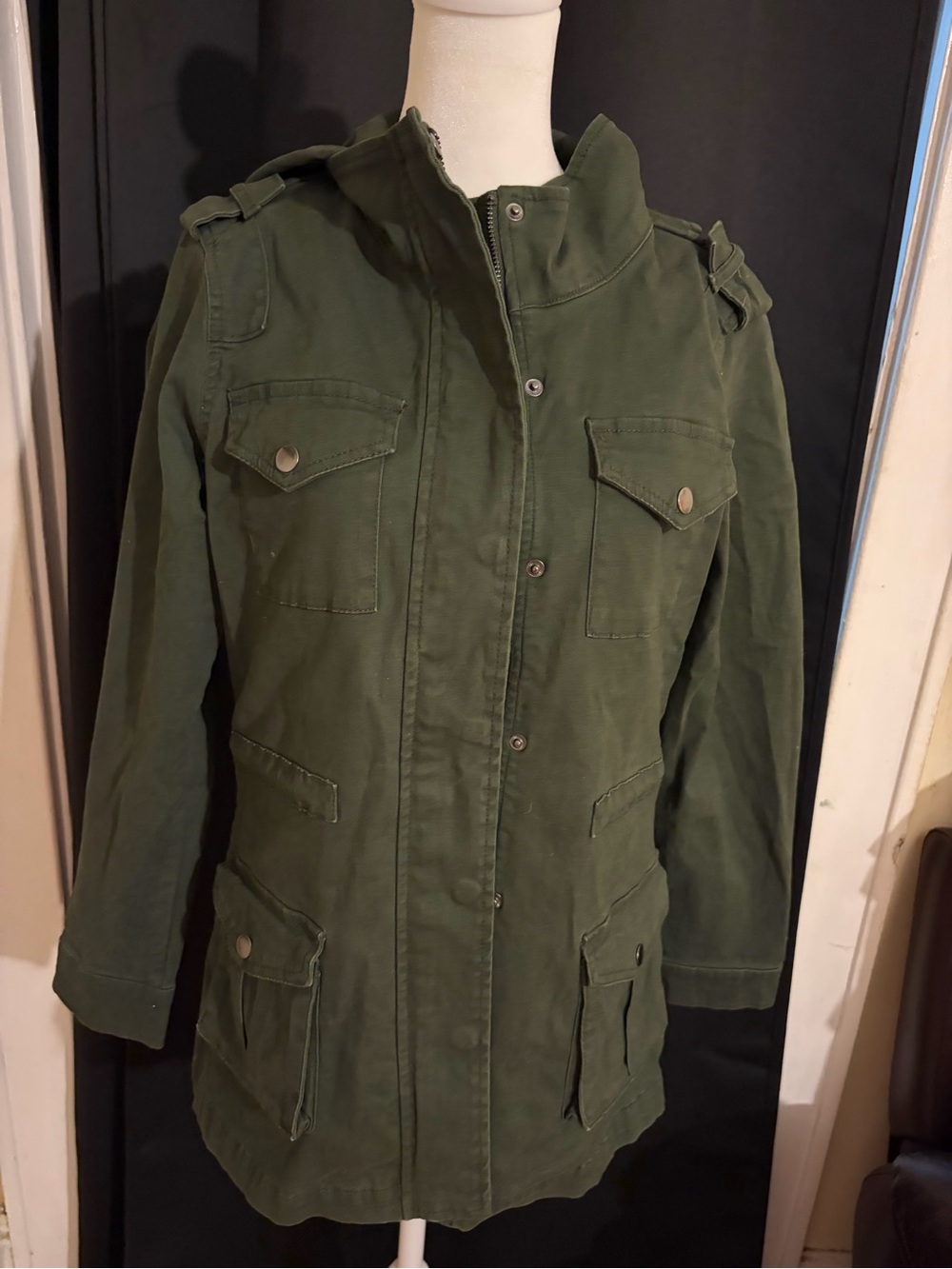 Market and Spruce olive green utility anorak jacket hooded cargo military XS.